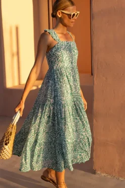 Ruffle Cross Back Midi- Cypress Jade Dresses