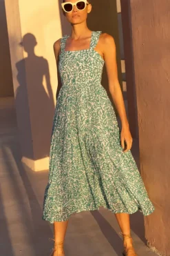 Ruffle Cross Back Midi- Cypress Jade Dresses