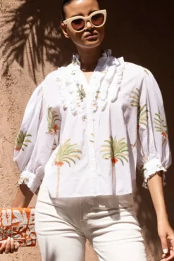 New Ruffle Front Button Blouse- Canary Green Tops