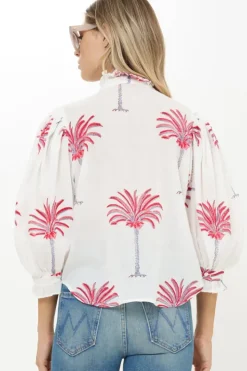 New Ruffle Front Button Blouse- Canary Coral Tops