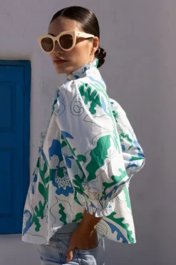 Clearance Ruffle Front Button Blouse- Orchid Green Tops
