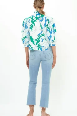 Clearance Ruffle Front Button Blouse- Orchid Green Tops