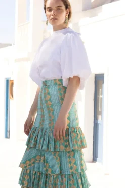 Online Ruffle Maxi Skirt- Ascot Teal Skirts