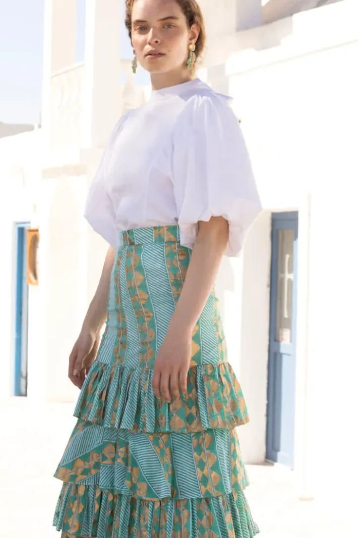 Online Ruffle Maxi Skirt- Ascot Teal Skirts