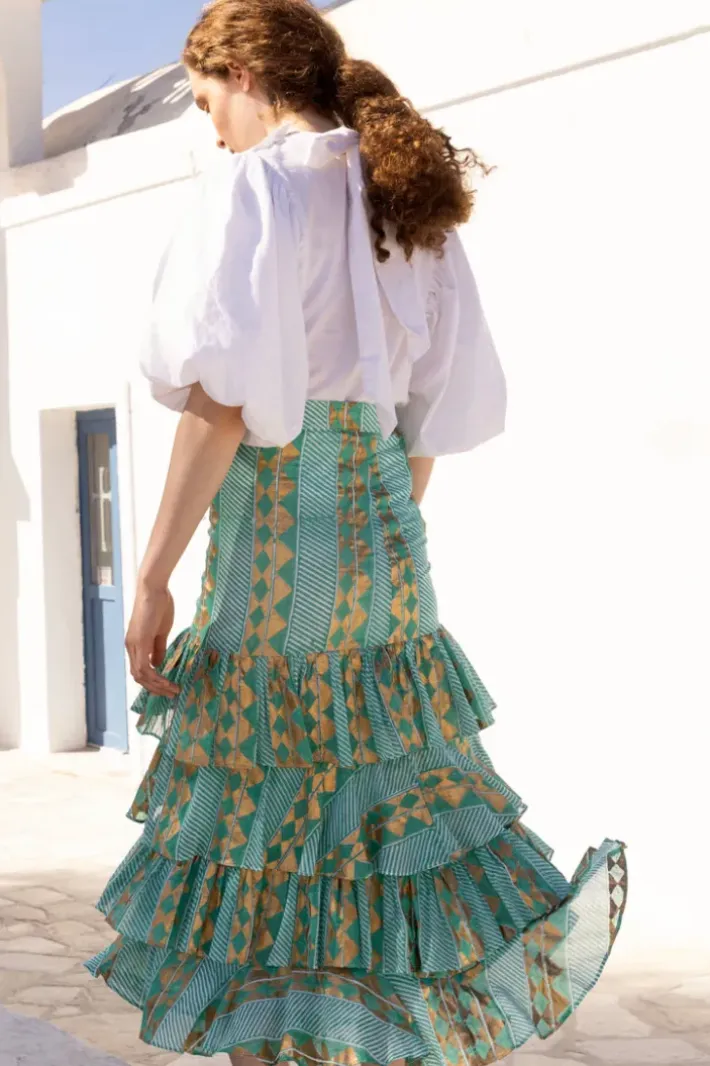 Online Ruffle Maxi Skirt- Ascot Teal Skirts