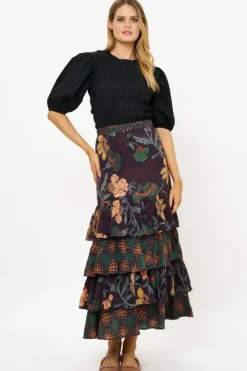 Outlet Ruffle Maxi Skirt- Turin Wine Matching Sets|Skirts