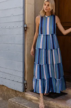 Outlet Ruffle Tiered Maxi- Meko Blue Maxis|Dresses