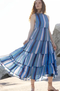 Outlet Ruffle Tiered Maxi- Meko Blue Maxis|Dresses