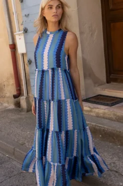 Outlet Ruffle Tiered Maxi- Meko Blue Maxis|Dresses