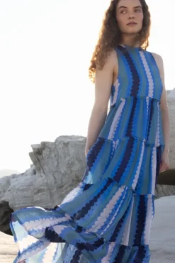 Outlet Ruffle Tiered Maxi- Meko Blue Maxis|Dresses