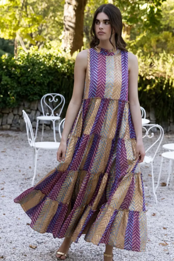 Discount Ruffle Tiered Maxi- Torino Blue Maxis