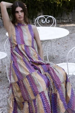 Discount Ruffle Tiered Maxi- Torino Blue Maxis
