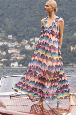 Outlet Ruffle V-Neck Maxi- Venice Blue Maxis
