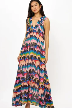Outlet Ruffle V-Neck Maxi- Venice Blue Maxis