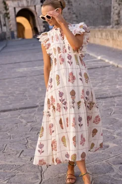 Clearance Scallop Pintuck Maxi- Taormina Cream Dresses|Maxis
