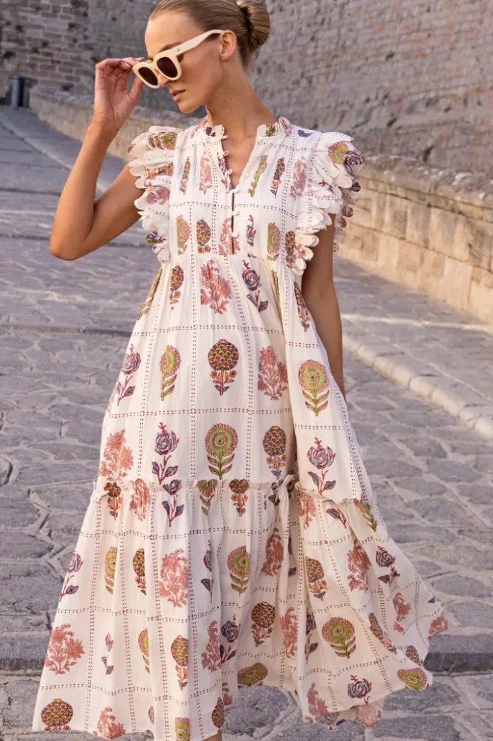 Clearance Scallop Pintuck Maxi- Taormina Cream Dresses|Maxis