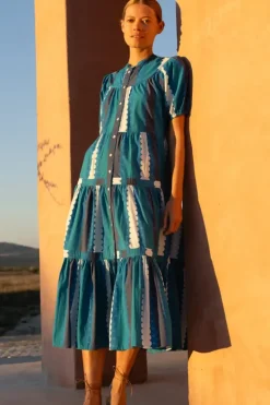 Clearance Scoop Tiered Midi- Meko Blue Dresses