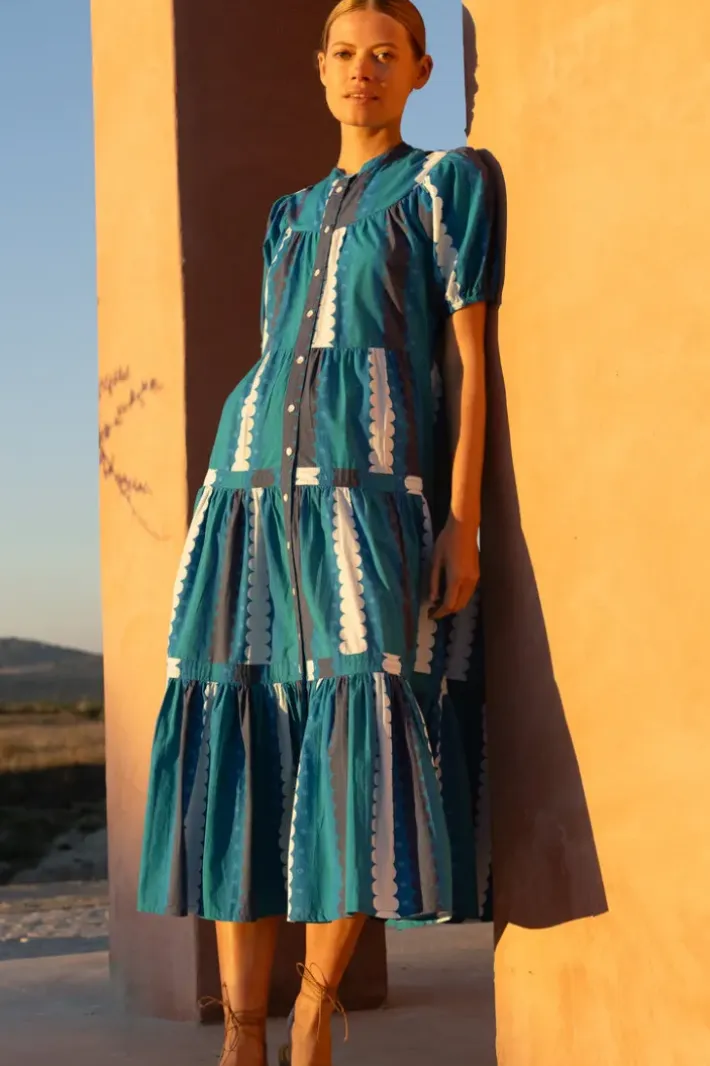 Clearance Scoop Tiered Midi- Meko Blue Dresses