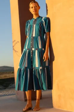 Clearance Scoop Tiered Midi- Meko Blue Dresses