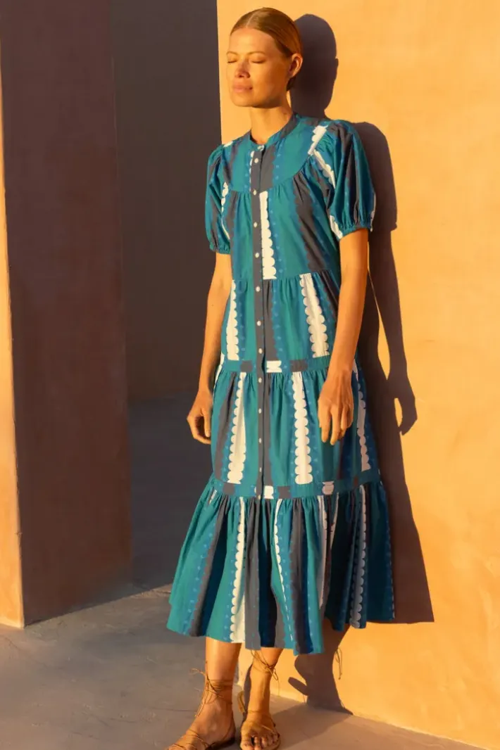 Clearance Scoop Tiered Midi- Meko Blue Dresses
