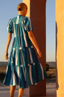 Clearance Scoop Tiered Midi- Meko Blue Dresses
