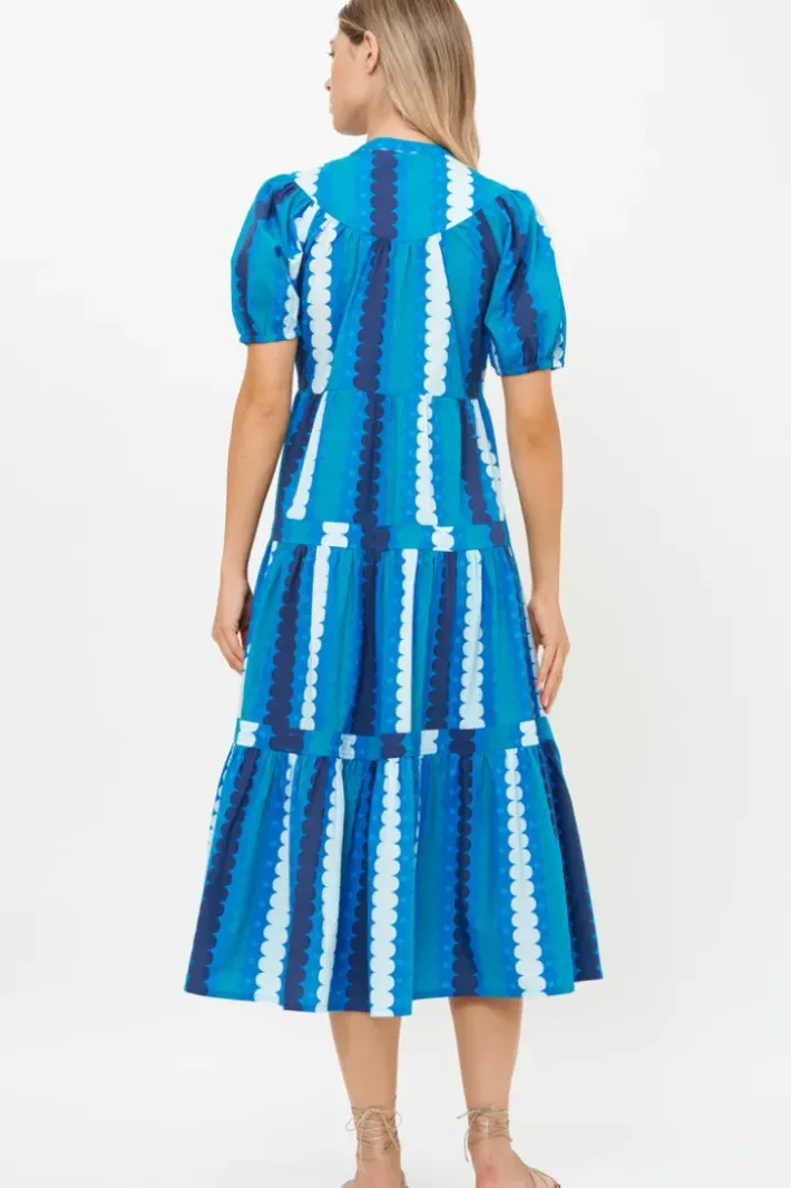 Clearance Scoop Tiered Midi- Meko Blue Dresses