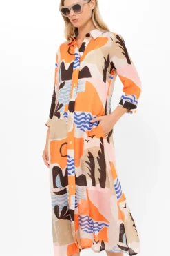 Clearance Shirt Dress Midi- Riviera Orange Midis|Dresses
