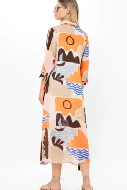 Clearance Shirt Dress Midi- Riviera Orange Midis|Dresses