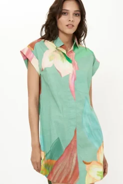 Hot Shirt Dress Mini- Hibiscus Sage Short & Mini Dresses|Dresses