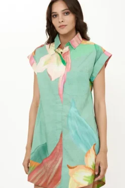 Hot Shirt Dress Mini- Hibiscus Sage Short & Mini Dresses|Dresses