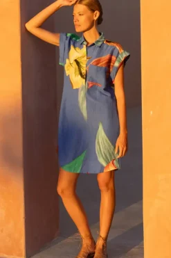 New Shirt Dress Mini- Hibiscus Blue Short & Mini Dresses|Dresses