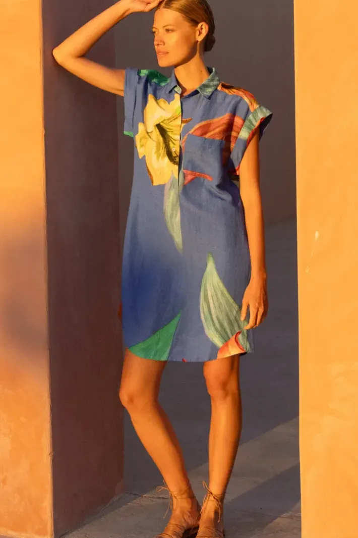 New Shirt Dress Mini- Hibiscus Blue Short & Mini Dresses|Dresses