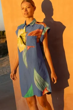 New Shirt Dress Mini- Hibiscus Blue Short & Mini Dresses|Dresses