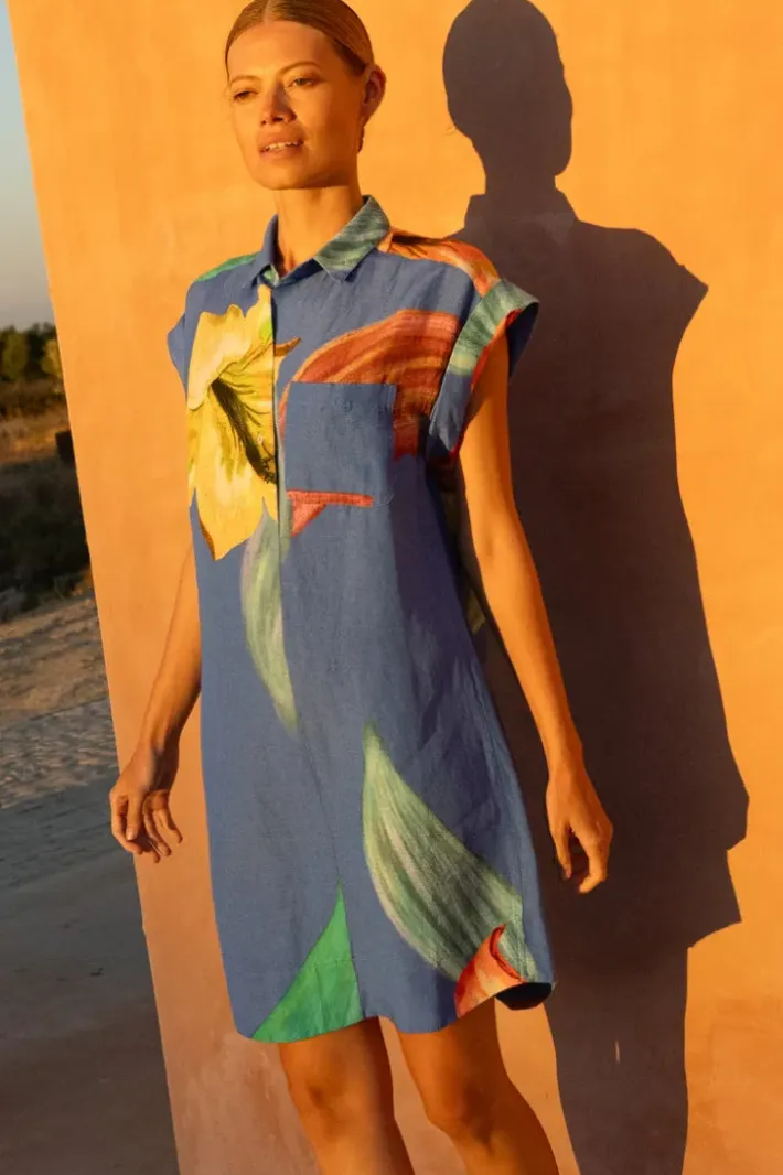 New Shirt Dress Mini- Hibiscus Blue Short & Mini Dresses|Dresses