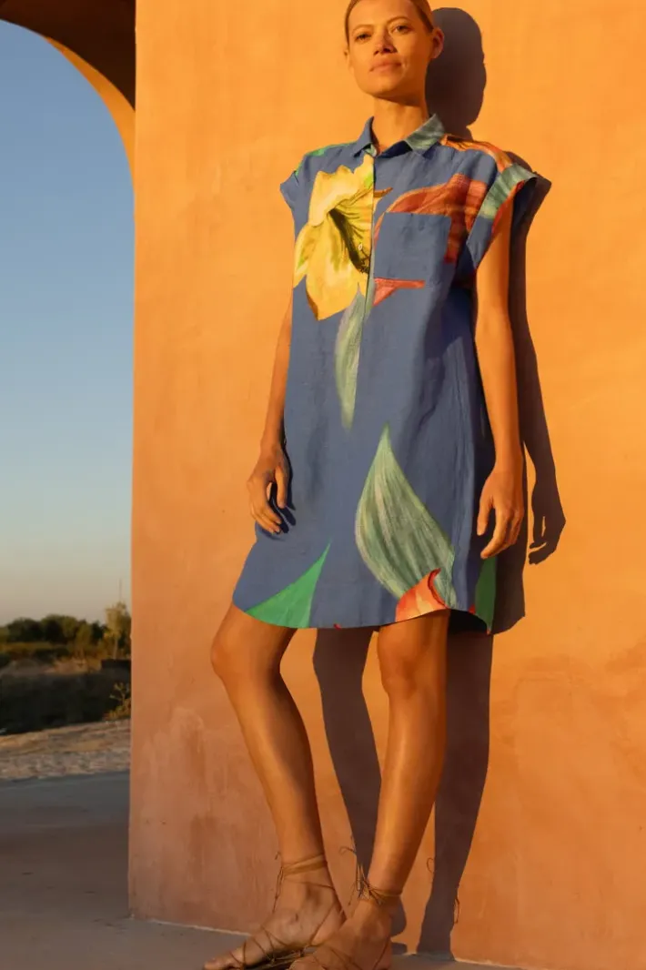 New Shirt Dress Mini- Hibiscus Blue Short & Mini Dresses|Dresses