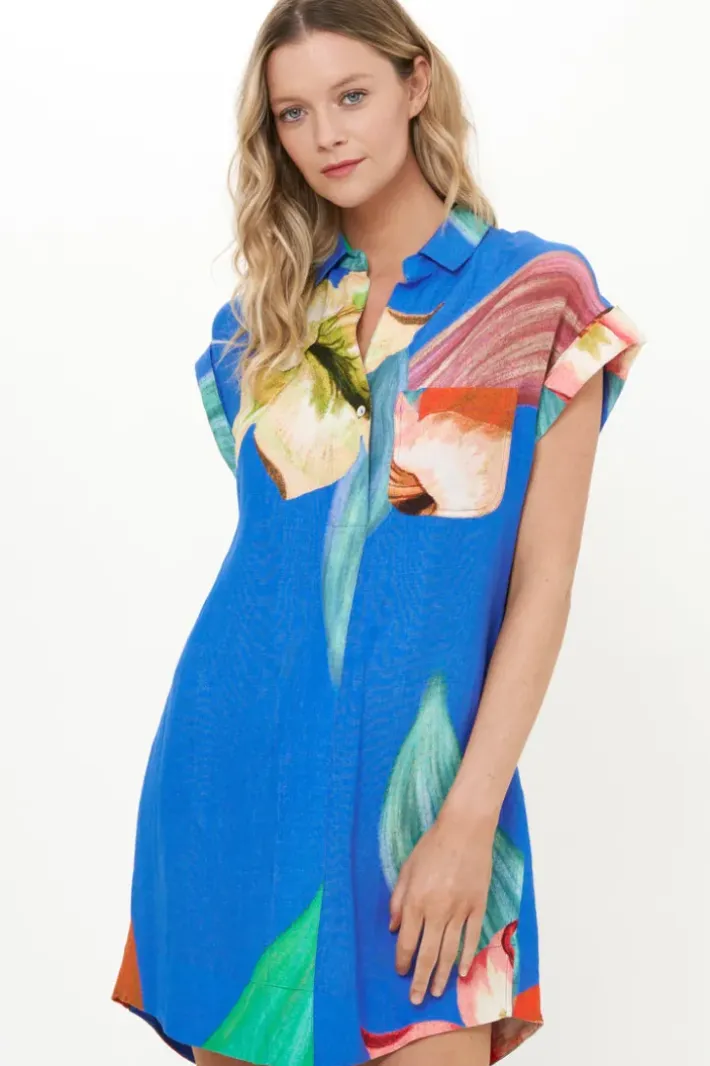 New Shirt Dress Mini- Hibiscus Blue Short & Mini Dresses|Dresses