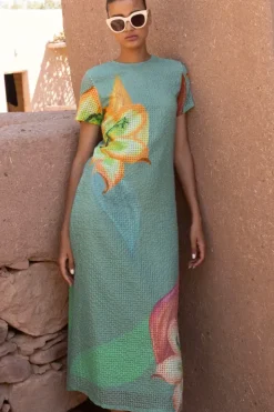 Clearance Short Sleeve Shift Maxi- Hibiscus Sage Maxis|Dresses