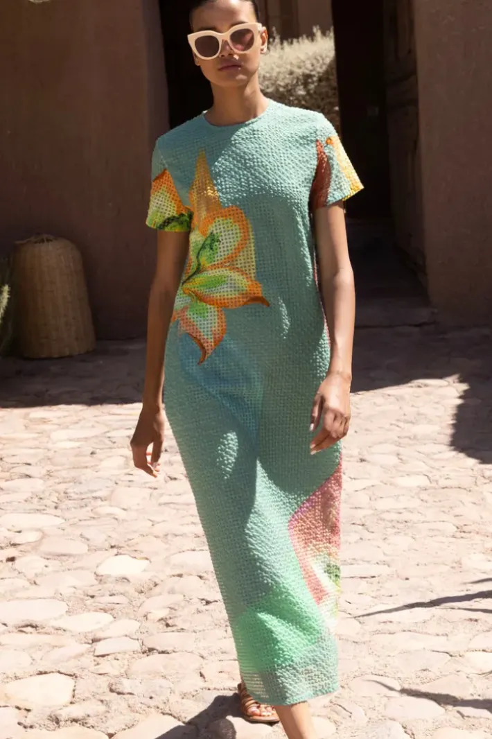 Clearance Short Sleeve Shift Maxi- Hibiscus Sage Maxis|Dresses