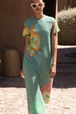 Clearance Short Sleeve Shift Maxi- Hibiscus Sage Maxis|Dresses