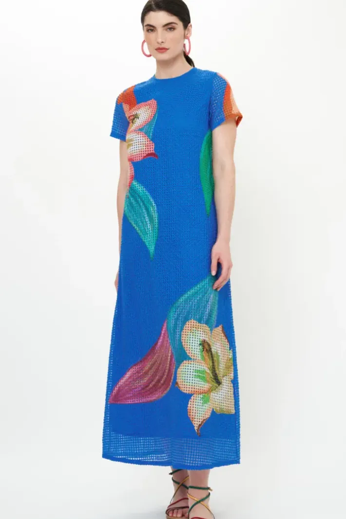 Discount Short Sleeve Shift Maxi- Hibiscus Blue Maxis|Dresses