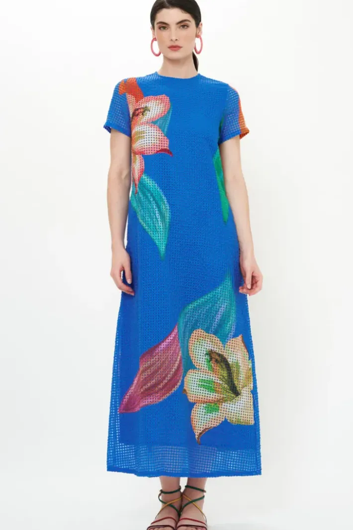 Discount Short Sleeve Shift Maxi- Hibiscus Blue Maxis|Dresses