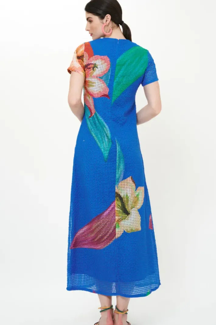 Discount Short Sleeve Shift Maxi- Hibiscus Blue Maxis|Dresses