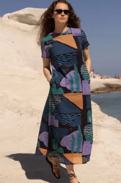 Discount Short Sleeve Shift Maxi- Riviera Blue Maxis|Dresses