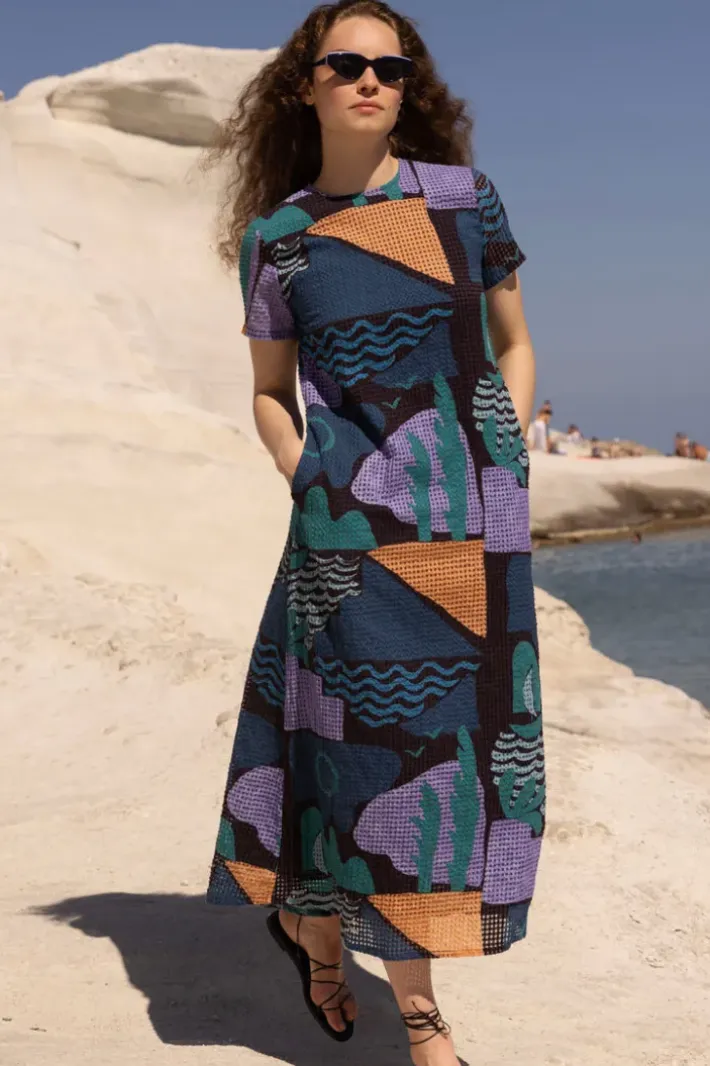 Discount Short Sleeve Shift Maxi- Riviera Blue Maxis|Dresses