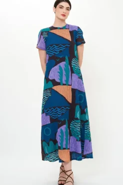Discount Short Sleeve Shift Maxi- Riviera Blue Maxis|Dresses
