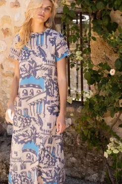 Online Short Sleeve Shift Maxi- Roma Blue Maxis|Dresses