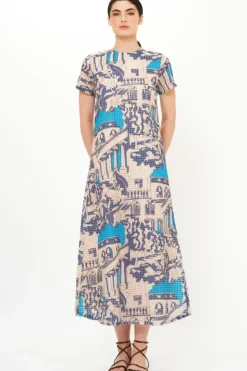 Online Short Sleeve Shift Maxi- Roma Blue Maxis|Dresses