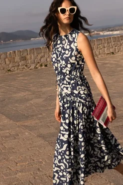 Sale Sleeveless Piped Maxi- Acadia Navy Maxis|Dresses