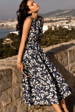 Sale Sleeveless Piped Maxi- Acadia Navy Maxis|Dresses