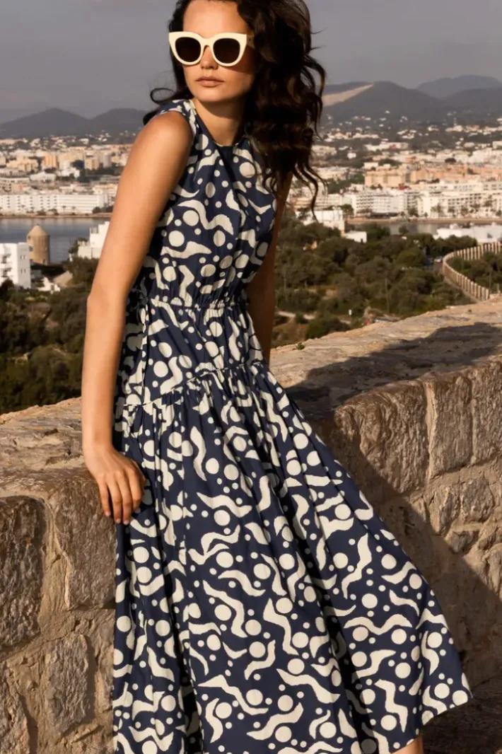 Sale Sleeveless Piped Maxi- Acadia Navy Maxis|Dresses